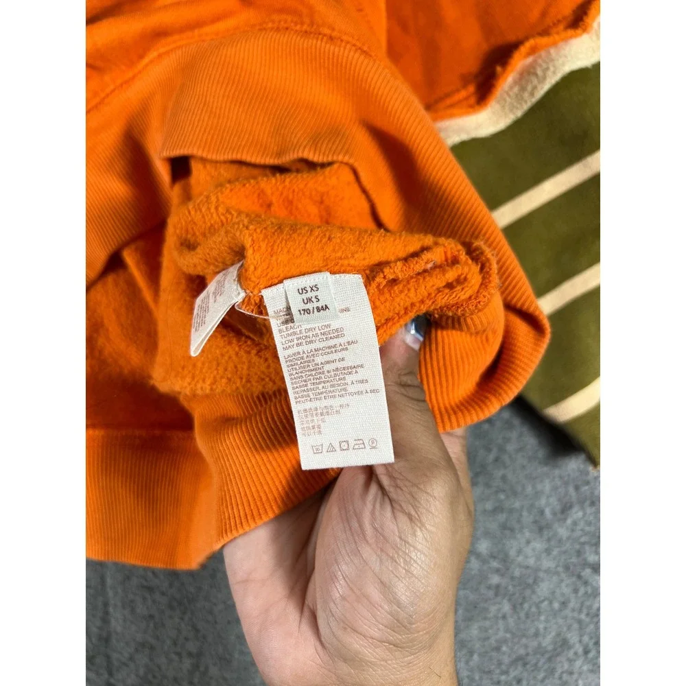 Free People Sweatshirt Womens XS Orange Fleece Lined Graphic Pullover Oversized